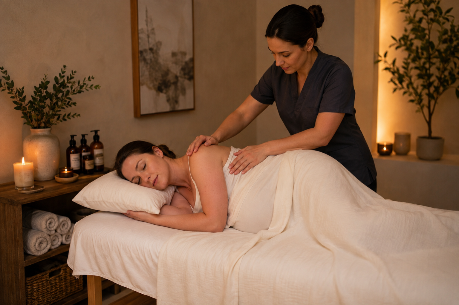 Expecting mother receiving a prenatal massage at Massage 119